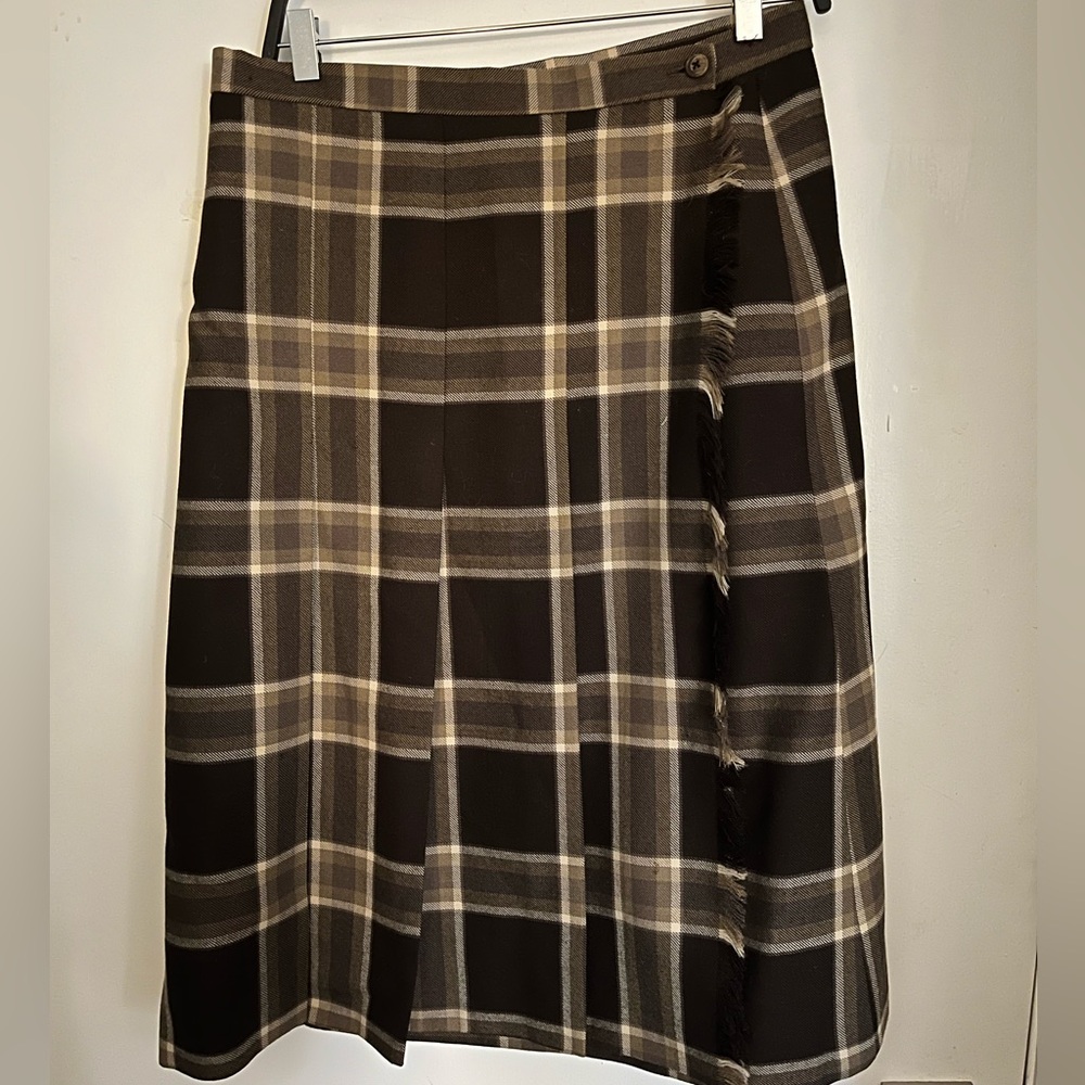 Vintage Tartan Wool Skirt in Brown And Black